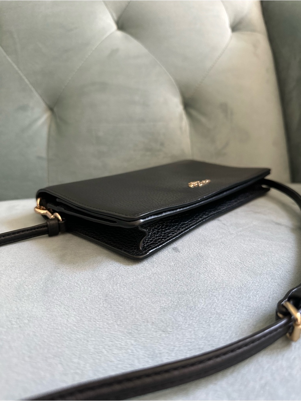 Coach Black Pebbled Leather Crossbody Wallet with Gold Logo - Picture 5 of 17